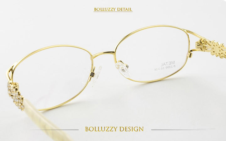 Bolluzzy Women's Eyeglasses Frame Diamonds Rhinestone Golden Hollow Out Bo2399 Frame Bolluzzy   