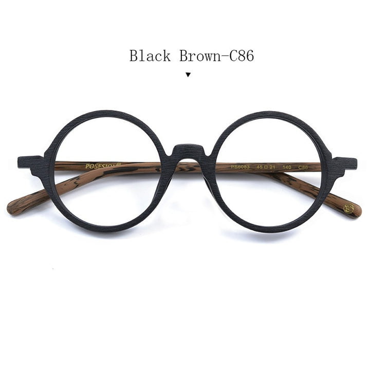 Hdcrafter Unisex Full Rim Round Metal Wood Frame Eyeglasses Ps6083 Full Rim Hdcrafter Eyeglasses Black Brown  