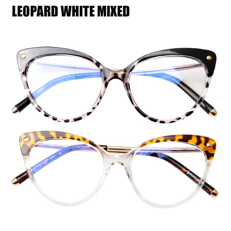 Soolala Anti Blue Ray Women's Semi Rim Anti Fatigue Glasses Tr90 Cat Eye Blue Light Blocking Frames SooLala Leopard White Mix  