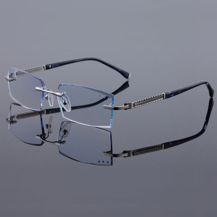 Reven Jate 58130 Pure Titanium Rimless Diamond Cutting Man Glasses Frame Eyeglasses (Black) Rimless Reven Jate Default Title  
