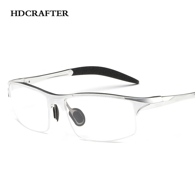 Hdcrafter Men's Semi Rim Square Rectangle Aluminun Alloy Frame Eyeglasses L8177 Semi Rim Hdcrafter Eyeglasses Silver  