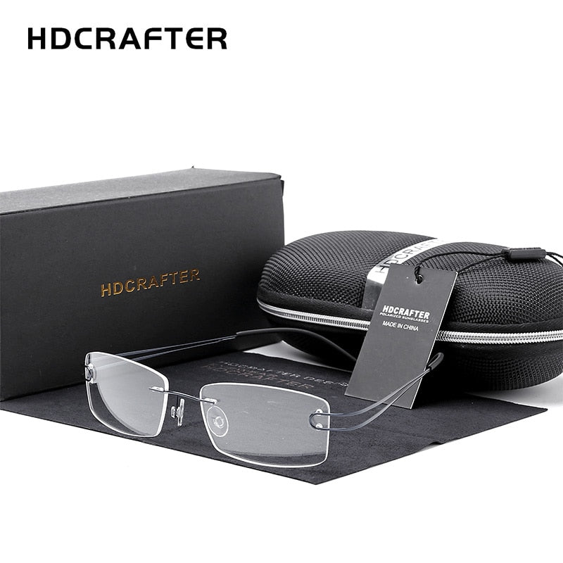 Hdcrafter Unisex Rimless Rectangle Titanium Frame Eyeglasses 50003 Rimless Hdcrafter Eyeglasses   