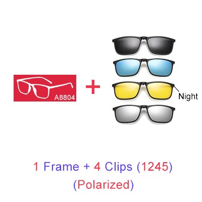 Ralferty Magnetic Sunglasses Men 5 In 1 Polarized Clip On Women Square Sunglases Ultra-Light Night Vision Glasses A8804 Clip On Sunglasses Ralferty 1 Frame 4 Clips 1245 Blue Frame 