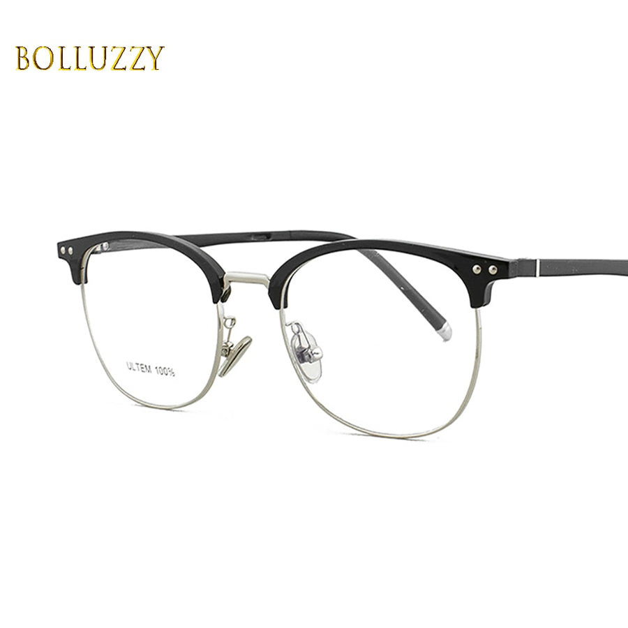 Bolluzzy Unisex Full Rim Square Oversized Browline Ultem Eyeglasses B02170282 Full Rim Bolluzzy   