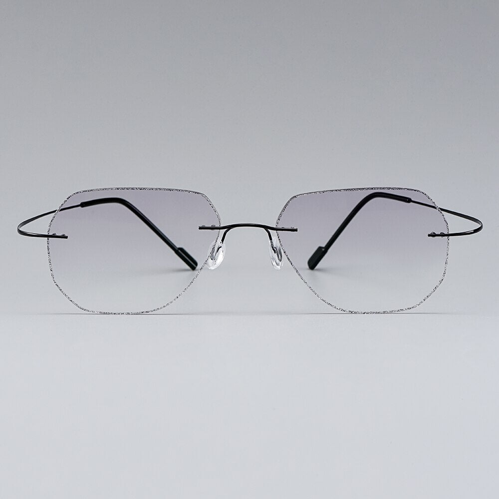 Men's Eyeglasses Black Titanium Alloy Rimless Gradient Grey T80896 Rimless Gmei Optical   