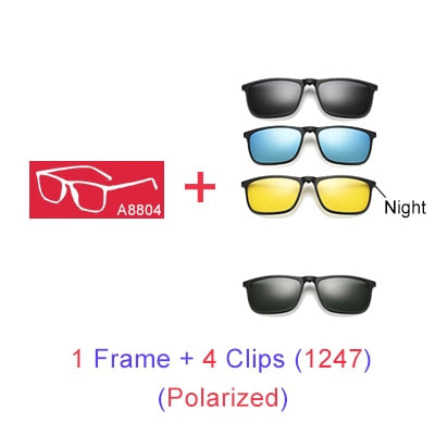 Ralferty Magnetic Sunglasses Men 5 In 1 Polarized Clip On Women Square Sunglases Ultra-Light Night Vision Glasses A8804 Clip On Sunglasses Ralferty 1 Frame 4 Clips 1247 Blue Frame 