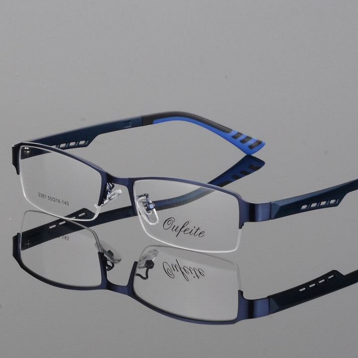 Men's Eyeglasses Half Frame Titanium Alloy Ultra-light S2387 Frame Bclear Blue  