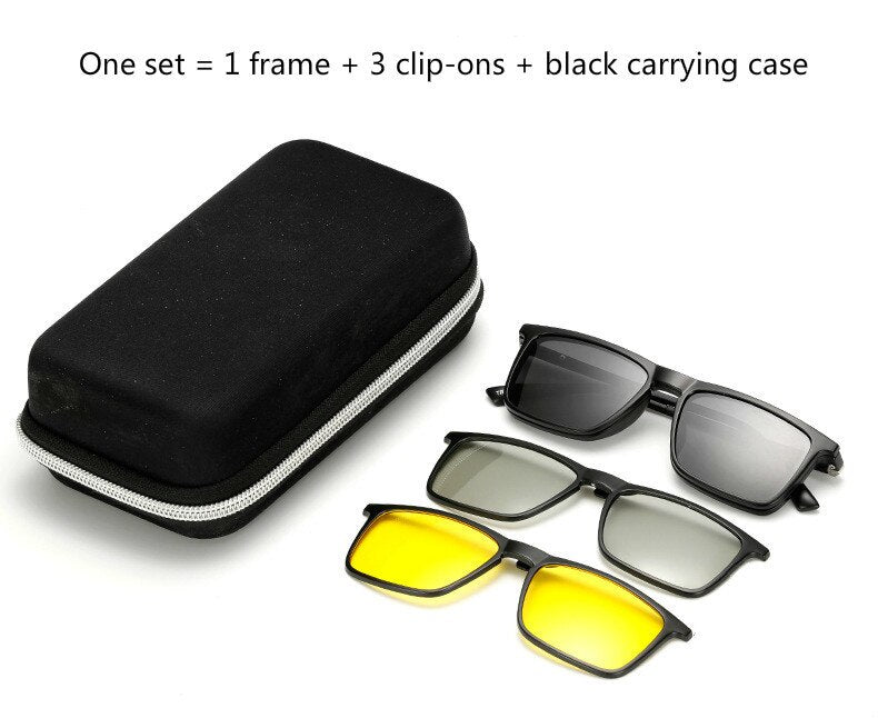Unisex Eyeglasses Tr90 3 in 1 Magnet Clip On Sunglasses Polarized Clip On Sunglasses Brightzone Default Title  