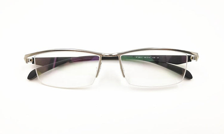 Men's Titanium Alloy Eyeglasses Half Rim Frame P8011 Semi Rim Bclear Silver  