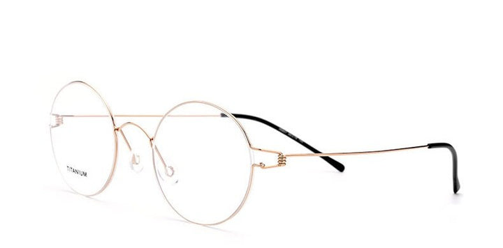 Hdcrafter Unisex Full Rim Round Screwless Titanium Frame Eyeglasses 28607 Full Rim Hdcrafter Eyeglasses Gold Frame  