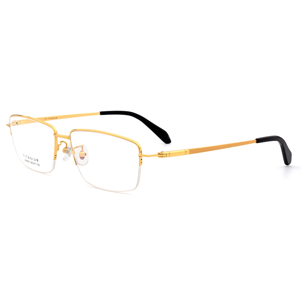 Men's Eyeglasses Ultralight 100% Pure Titanium Half Rim Lr8961 Semi Rim Gmei Optical Golden  