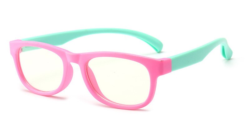 Unisex Ultraviolet Anti Blue Light Tr90 Round Eyeglasses Plastic Titanium Frame Anti Blue Brightzone Pink frame cyan leg  