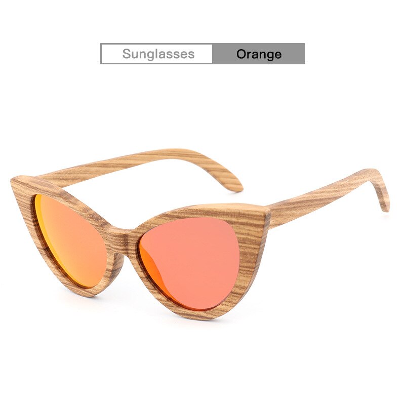 Hdcrafter Women's Full Rim Wood Cat Eye Frame Polarized Sunglasses Sunglasses HdCrafter Sunglasses Orange  