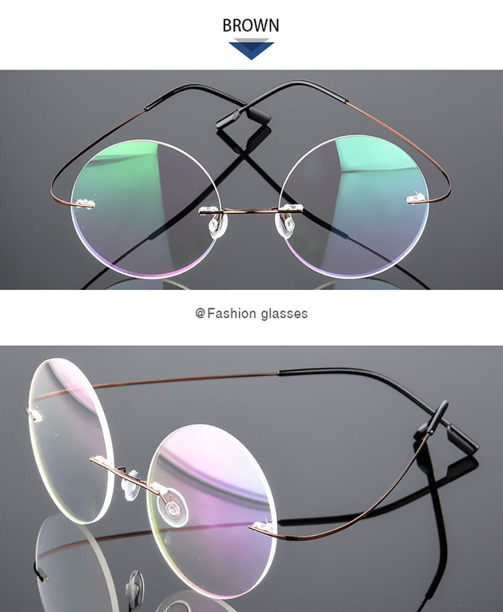 Aissuarvey Unisex Round Rimless Titanium Alloy Frame Eyeglasses Rimless Aissuarvey Eyeglasses Auburn  