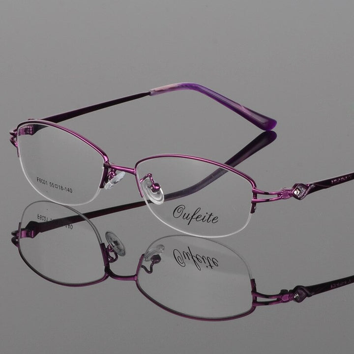 Women's Half Rim Eyeglasses Alloy Frame Sf6001 Semi Rim Bclear Purple  