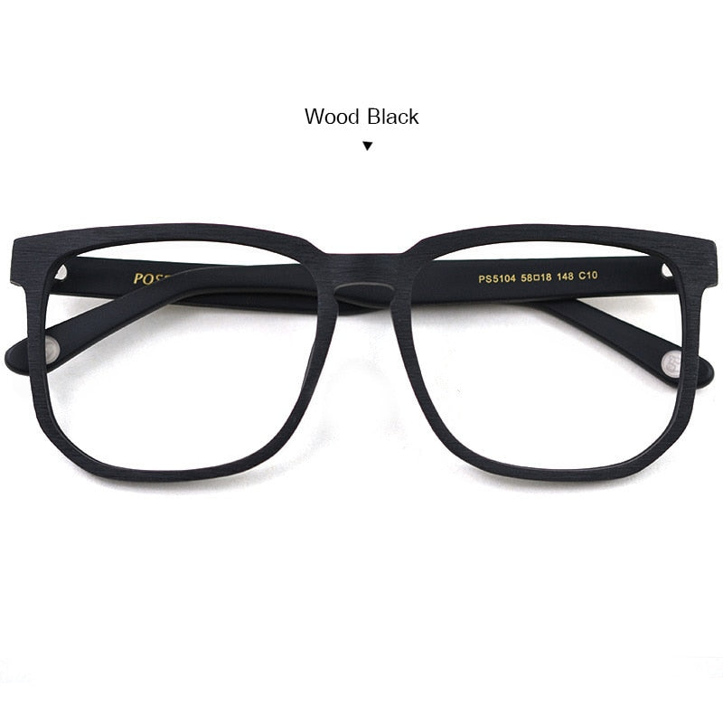 Hdcrafter Unisex Oversized Square Round Wood Frame Eyeglasses Ps5104 Frame Hdcrafter Eyeglasses Black  