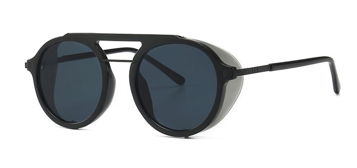 CCspace Unisex Full Rim Round Resin Steampunk Frame Sunglasses 46122 Sunglasses CCspace Sunglasses C1 black  