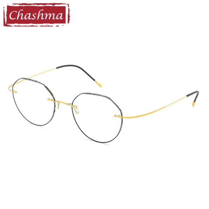 Unisex Eyeglasses Rimless Titanium Frame Round 666 Rimless Chashma Gold  