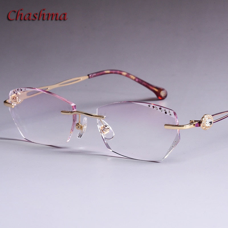 Chashma Ochki Women's Rimless Square Alloy Eyeglasses Gradient Tinted Demo Lenses 8101 Rimless Chashma Ochki   