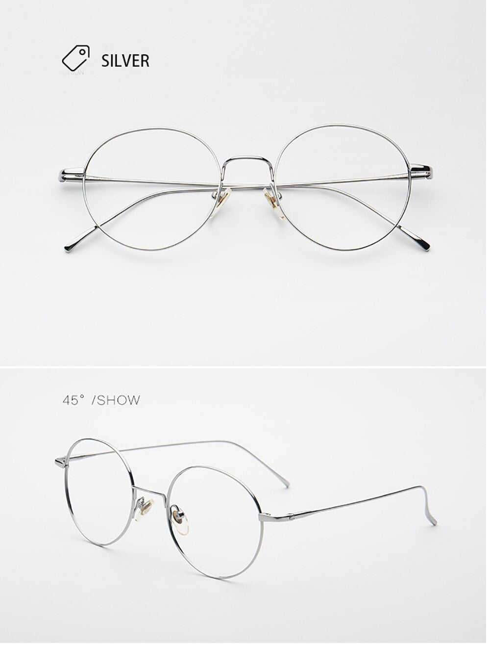 Aissuarvey Unisex Round Full Rim Titanium Frame Eyeglasses As116401 Full Rim Aissuarvey Eyeglasses Silver  