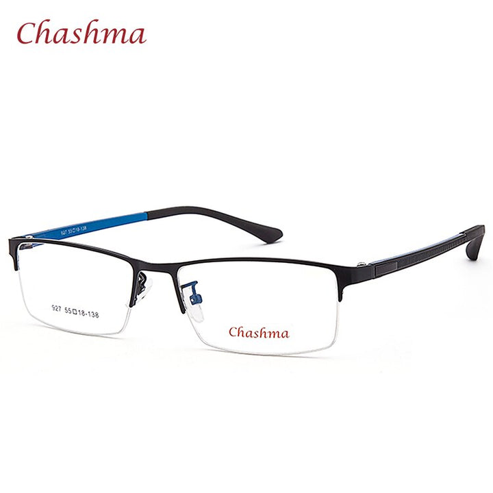 Chashma Ochki Men's Semi Rim Rectangle Alloy Eyeglasses 927 Semi Rim Chashma Ochki Black with Blue  