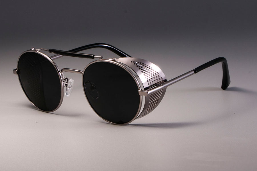CCspace Unisex Full Rim Round Alloy Frame Steampunk Sunglasses ZML14 Sunglasses CCspace Sunglasses silver black  