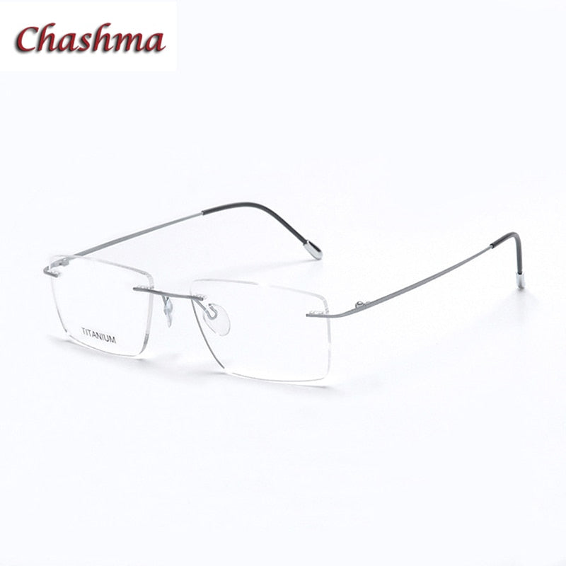 Chashma Ochki Unisex Rimless Square Titanium Eyeglasses 16011 Rimless Chashma Ochki Matte Silver  