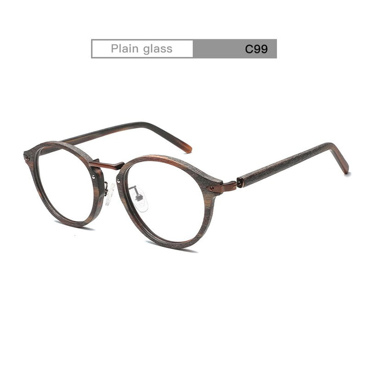 Unisex Eyeglasses Acetate Round Wood Grain Bc06 Frame Hdcrafter Eyeglasses C99 Floral  