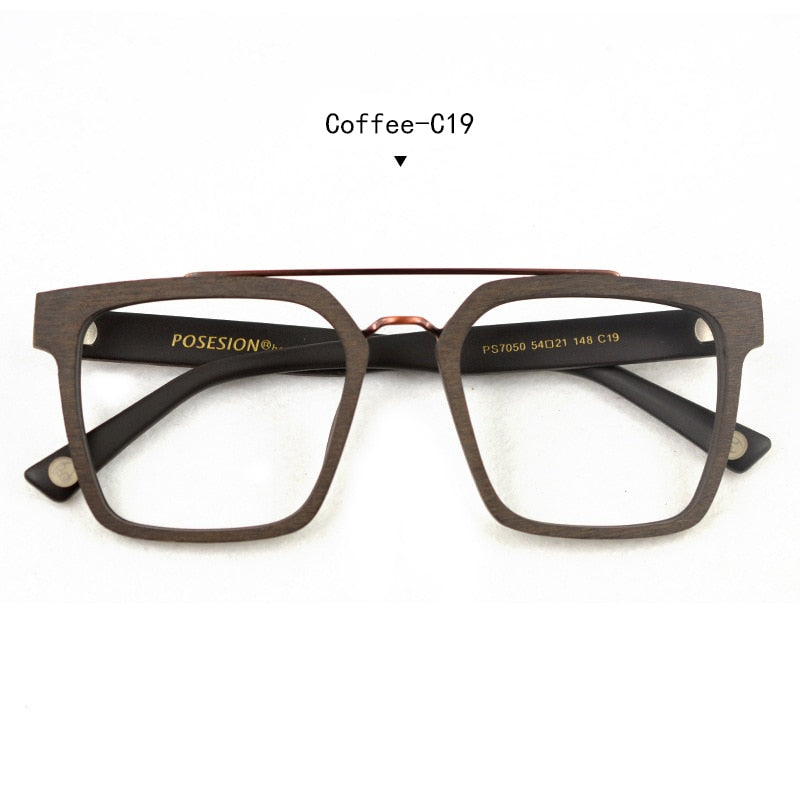 Men's Eyeglasses Wooden Square Frame Ps7050 Frame Hdcrafter Eyeglasses Coffee  