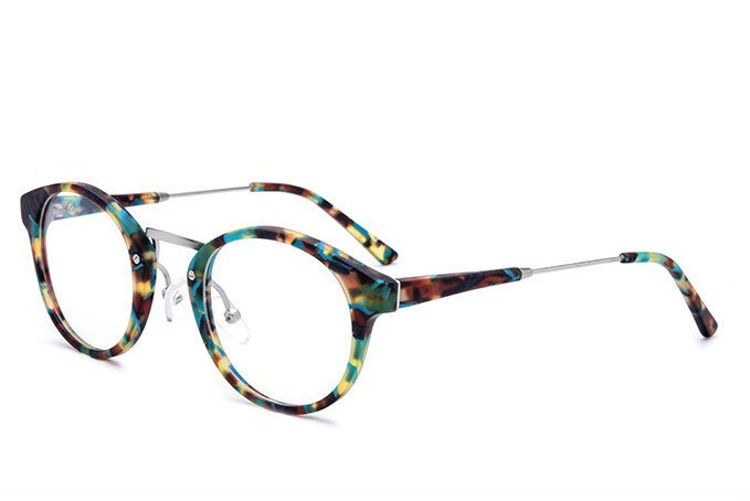 Unisex Eyeglasses Handmade Acetate Round 6507 Frame Brightzone Tortoise Green  