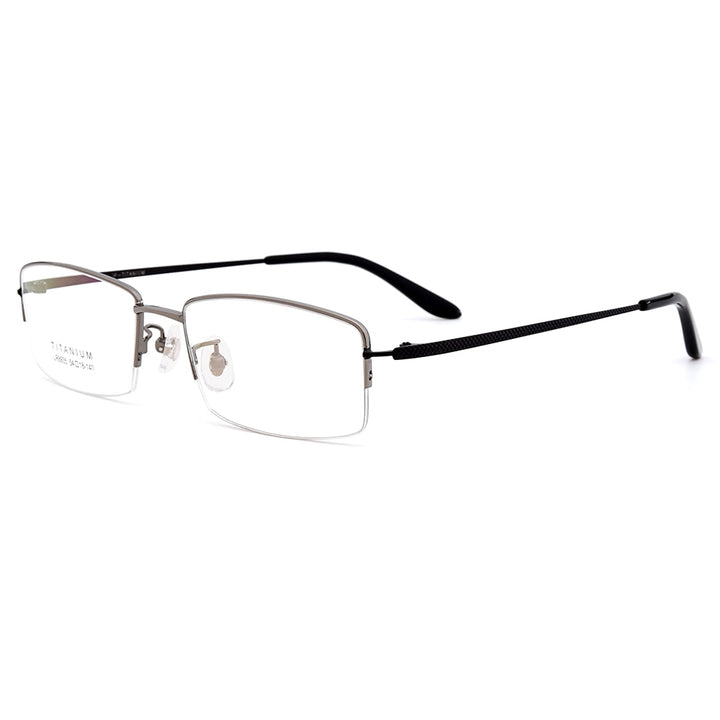 Men's Eyeglasses Ultralight 100% Pure Titanium Half Rim Lr8935 Semi Rim Gmei Optical Gun-Color  
