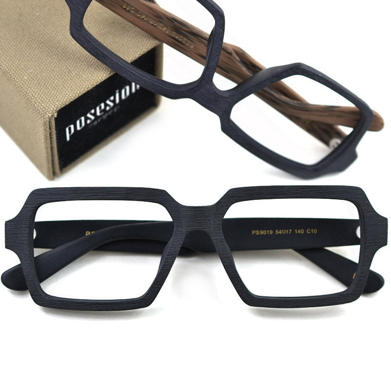 Hdcrafter Unisex Full Rim Oversized Square Wood Acetate Frame Eyeglasses Ps9019 Full Rim Hdcrafter Eyeglasses   