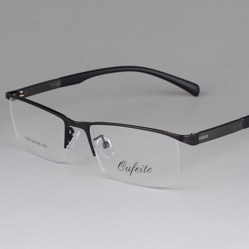 Men's Semi Rim Eyeglasses Alloy Frame S7054 Semi Rim Bclear black  