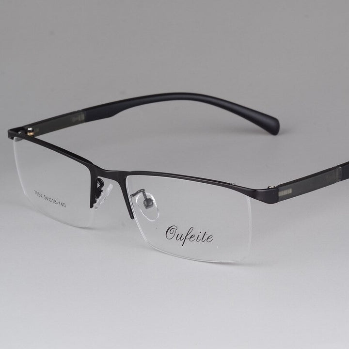 Men's Semi Rim Eyeglasses Alloy Frame S7054 Semi Rim Bclear black  