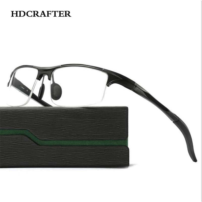 Hdcrafter Men's Semi Rim Square Rectangle Aluminun Alloy Frame Eyeglasses L8177 Semi Rim Hdcrafter Eyeglasses   