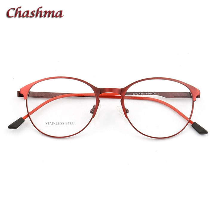 Chashma Ochki Unisex Full Rim Round Cat Eye Stainless Steel Eyeglasses 2700 Full Rim Chashma Ochki Red  