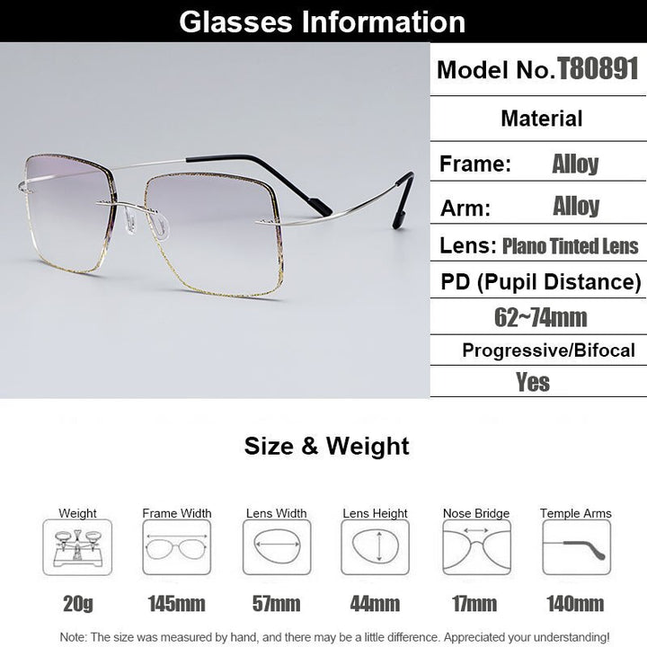 Men's Eyeglasses Titanium Alloy Rimless Gradient Grey T80891 Rimless Gmei Optical   