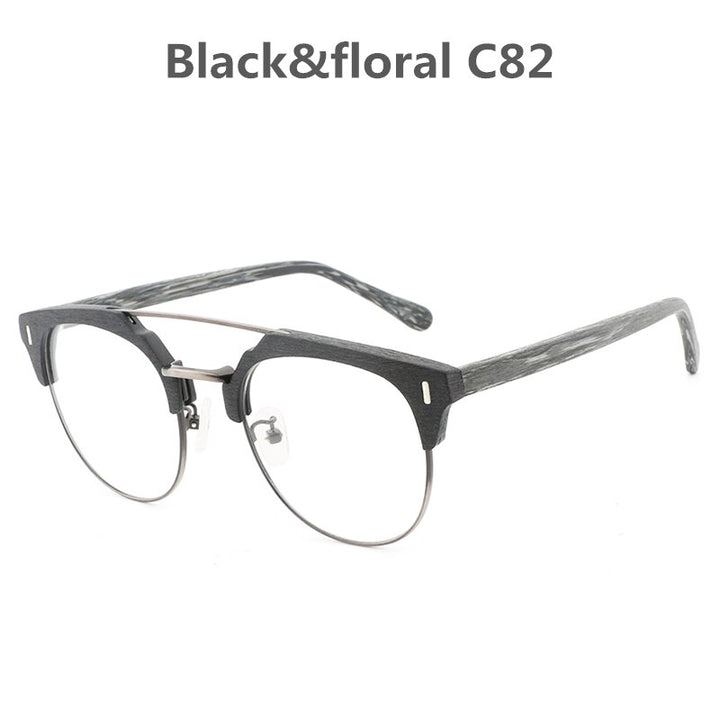 Hdcrafter Unisex Full Rim Round Wood Metal Frame Eyeglasses Bc01 Full Rim Hdcrafter Eyeglasses C82  