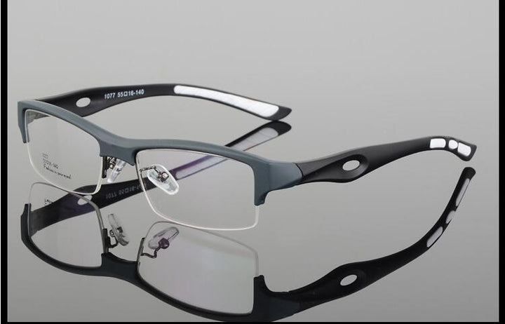 Men's Square Semi Rim Sports Eyeglasses N1077 Sport Eyewear Bclear gray  