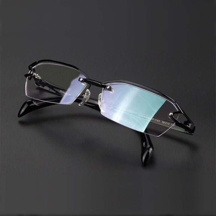 Reven Jate F1143 Glasses Pure Titanium Frame Eyeglasses Rx Men Glasses Frame Reven Jate Black  