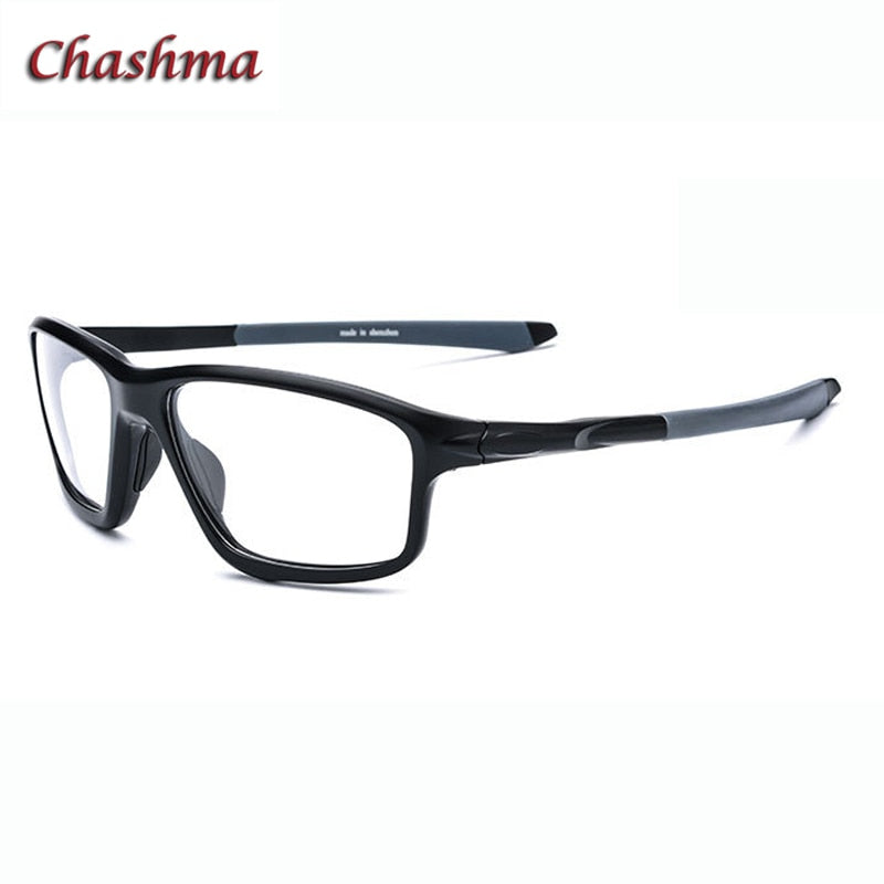 Chashma Ochki Men'sFull Rim Square Tr 90 Titanium Sport Eyeglasses 17205 Sport Eyewear Chashma Ochki Black with Gray  