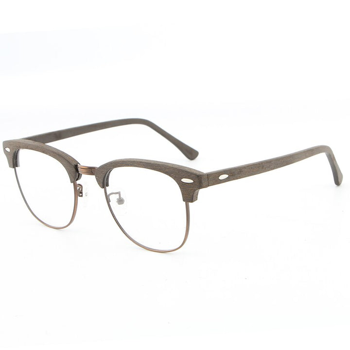 Hdcrafter Unisex Full Rim Round Half Wood Metal Frame Eyeglasses Full Rim Hdcrafter Eyeglasses coffee C19  
