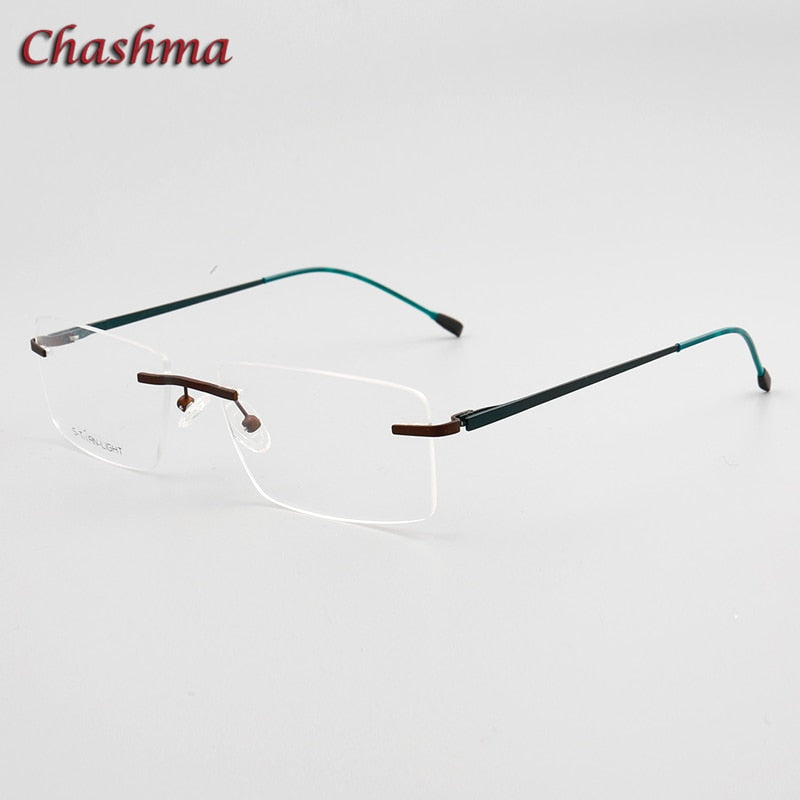 Chashma Ochki Unisex Rimless Square Titanium Eyeglasses 7058 Rimless Chashma Ochki Brown with Green  