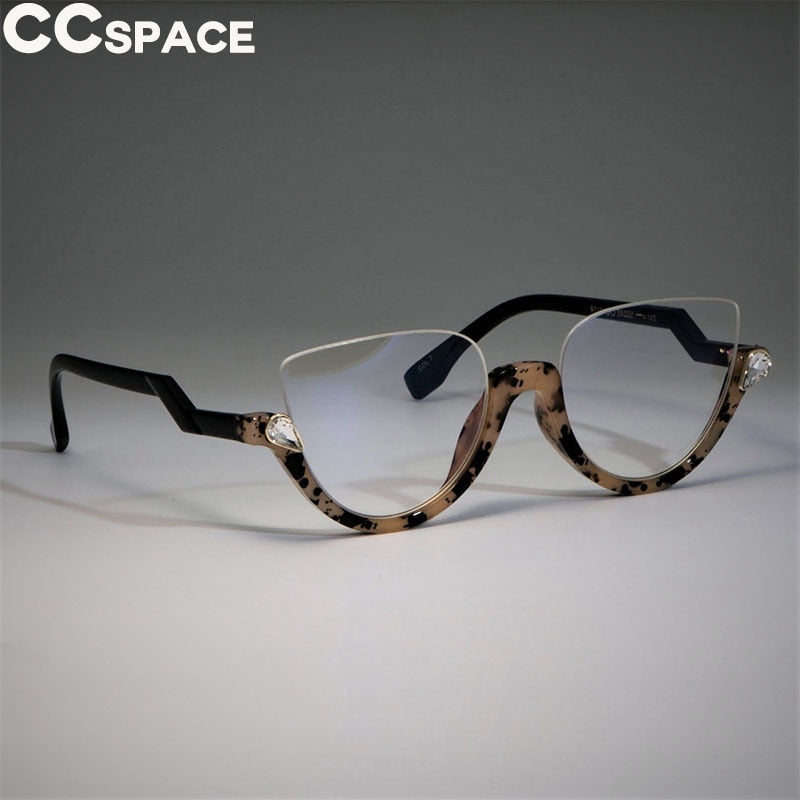 CCSpace Women's Semi Rim Cat Eye Resin Frame Eyeglasses 45159 Semi Rim CCspace C7 leopard clear  