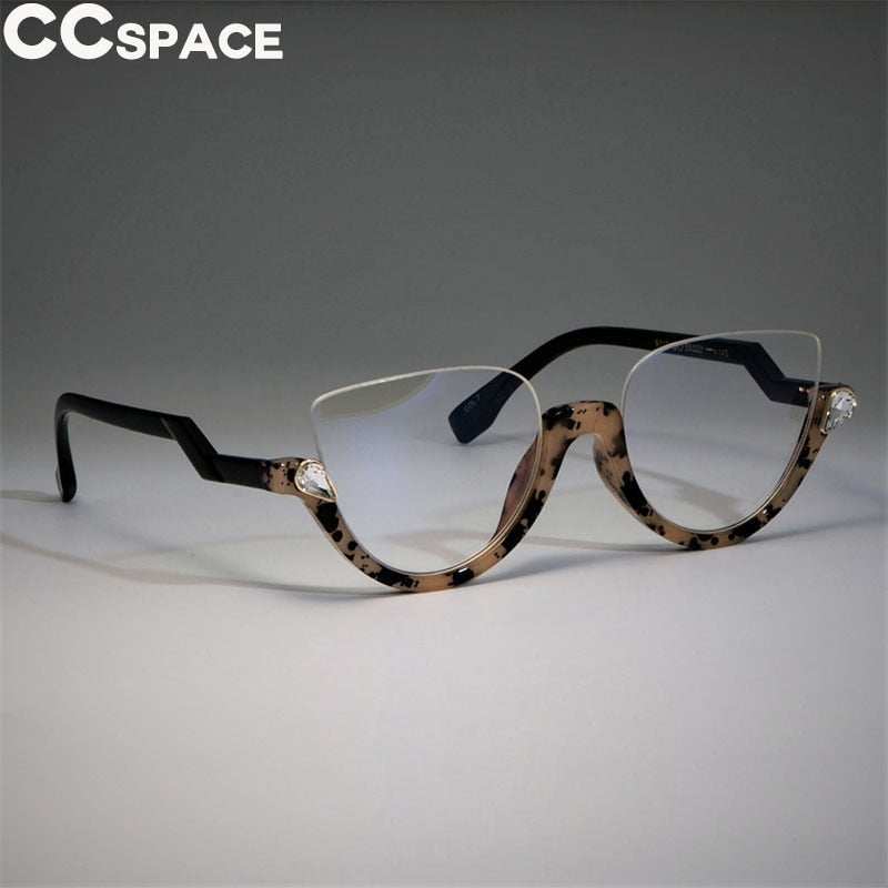 CCspace Women's Semi Rim Cat Eye Resin Frame Eyeglasses 45159 Semi Rim CCspace C7 leopard clear  