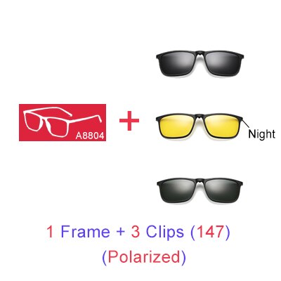 Ralferty Magnetic Sunglasses Men 5 In 1 Polarized Clip On Women Square Sunglases Ultra-Light Night Vision Glasses A8804 Clip On Sunglasses Ralferty 1 Frame 3 Clips 147 Blue Frame 