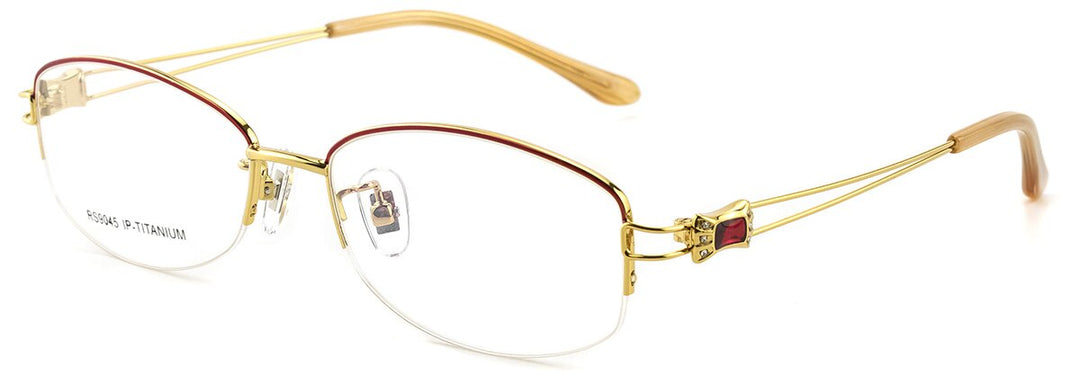 Aissuarvey Women's Semi Rim Titanium Frames Eyeglasses Rhinestones As75045 Semi Rim Aissuarvey Eyeglasses Gold  