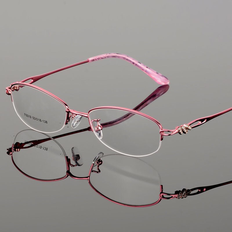 Women's Semi Rim Alloy Frame Eyeglasses F6019 Semi Rim Bclear Pink  
