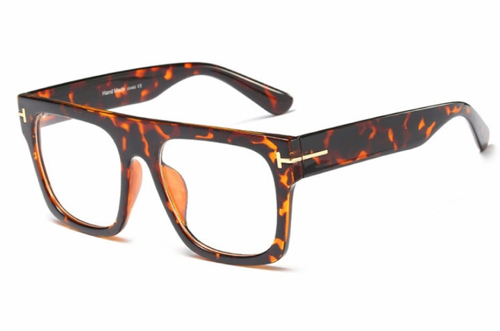 CCSpace Unisex Full Rim Square Resin Titanium Frame Eyeglasses 45718 Full Rim CCspace C2 leopard  