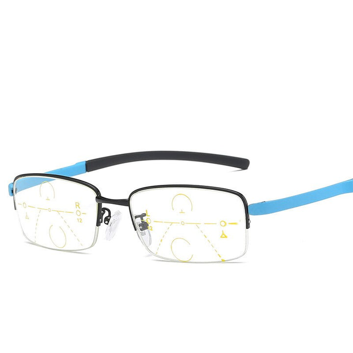 Unisex Half Rim Alloy Frame Progressive Reading Glasses 100-400 Reading Glasses Brightzone +100 Blue 